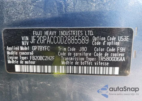 2013 Subaru Xv Crosstrek 2.0 Premium из США, поврежденный, VIN JF2GPACC0D2885589